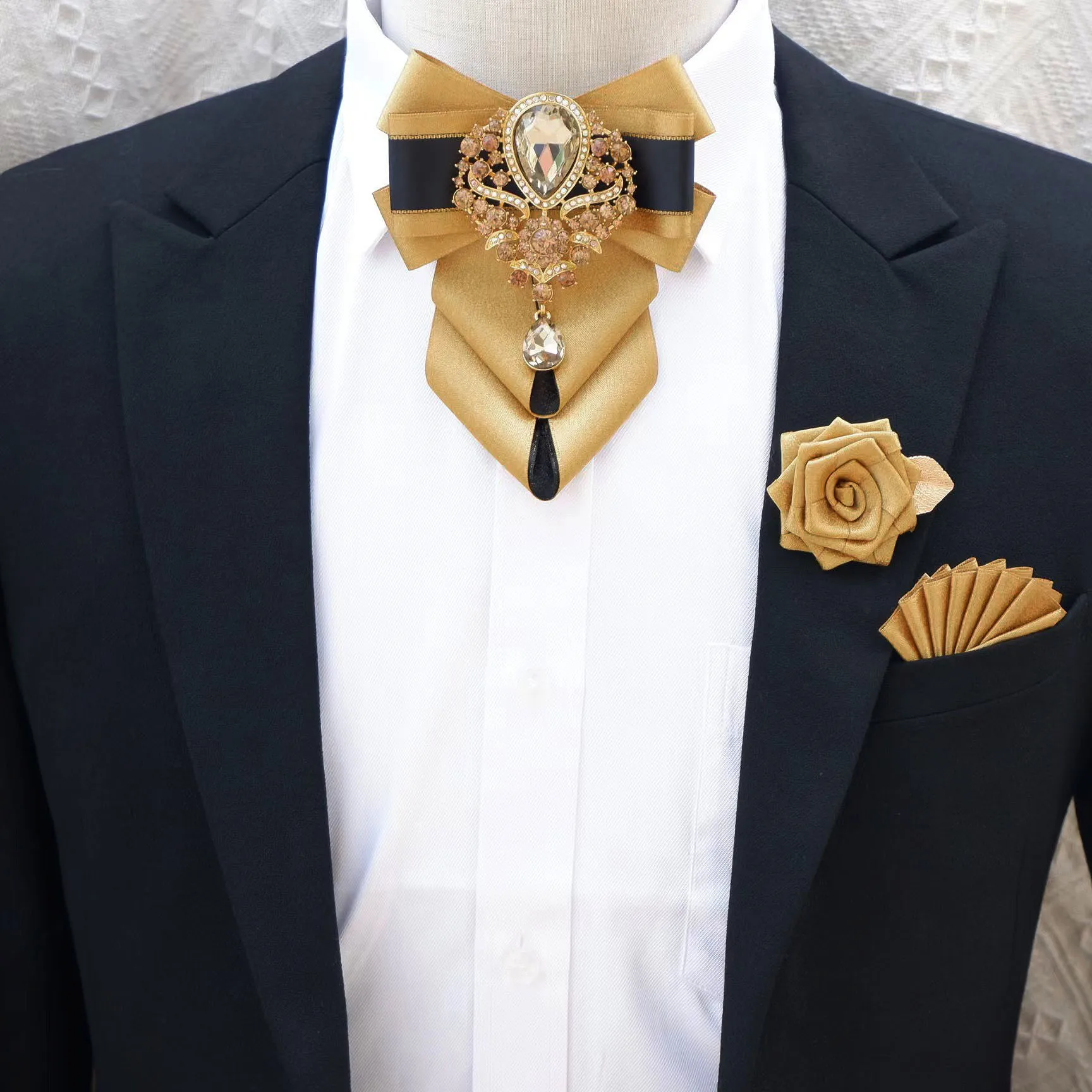 Men'S Accessories High End - Luxury Rhinestone Bow Tie Brooch Pocket