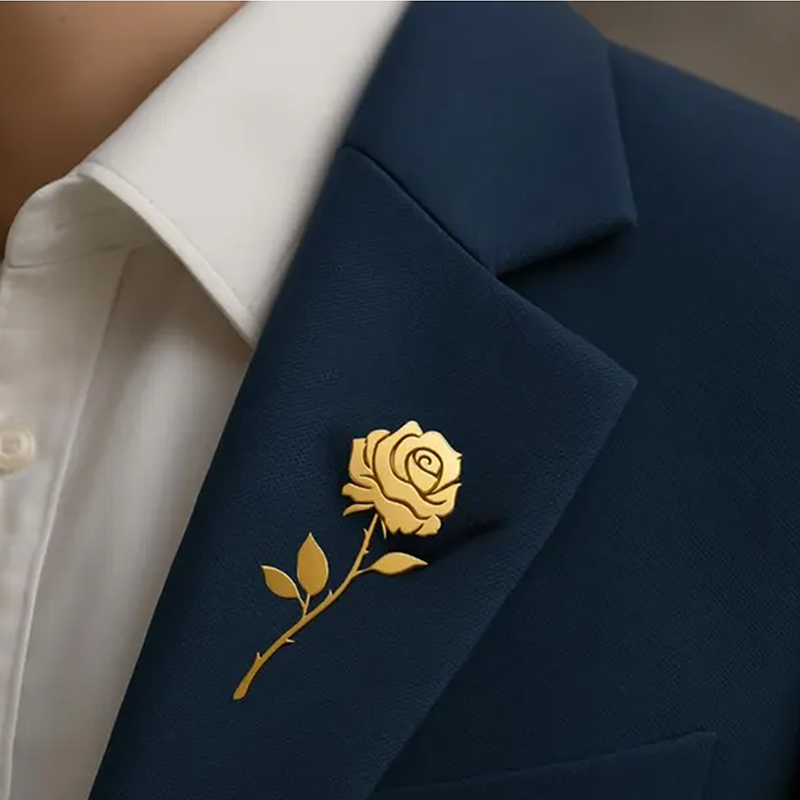 Men'S Accessories High End - High-end Gold Color Rose Flower Brooch
