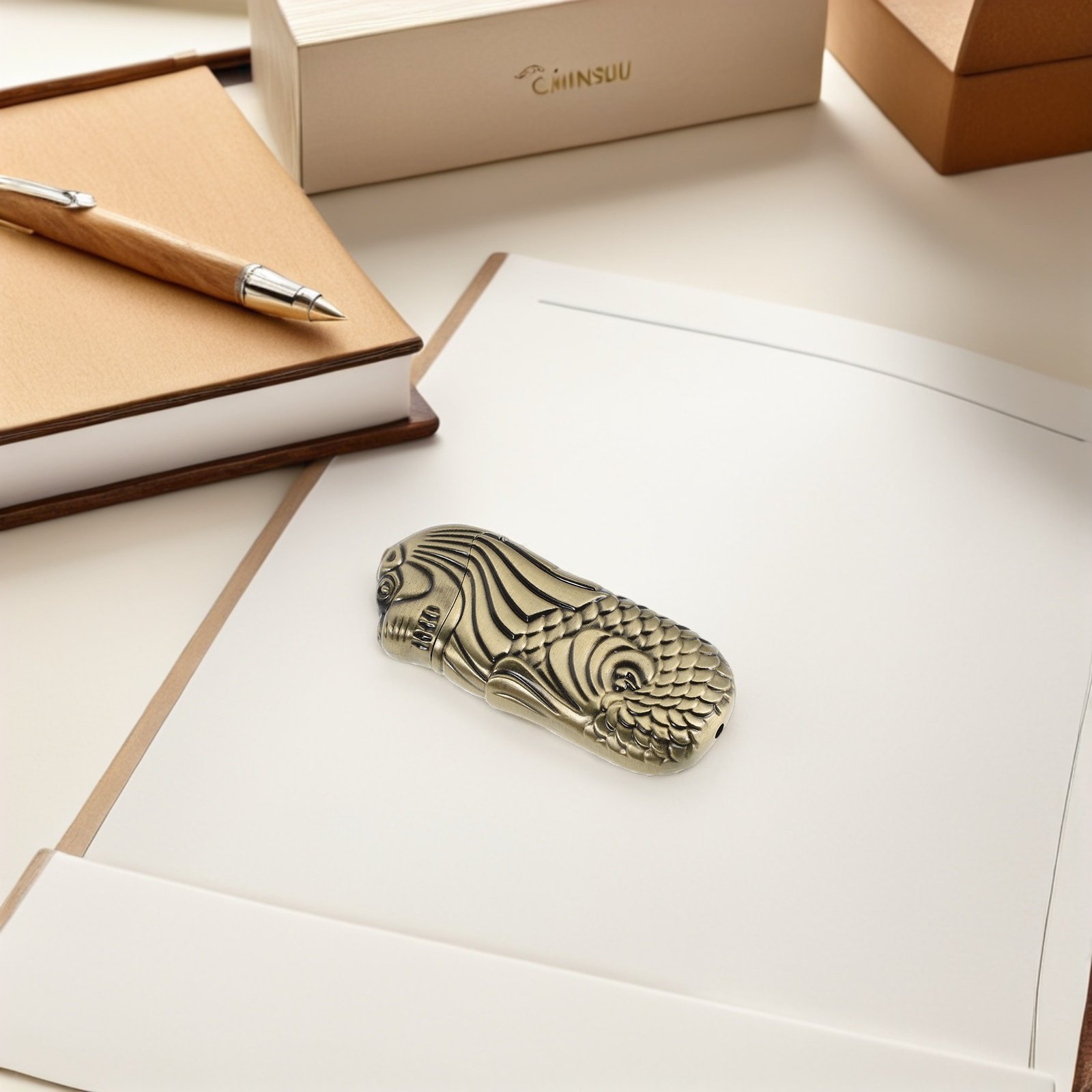 Lighter Windproof - Merlion Lighter Case Embossed Metal Explosion-Proof