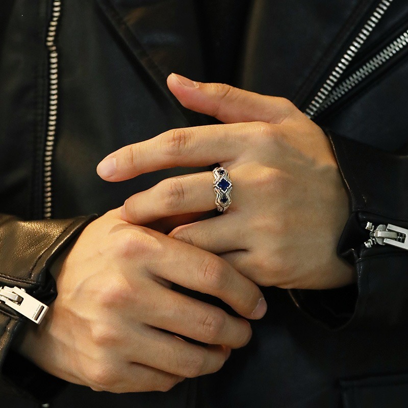 New retro blue zircon ring for - Men'S Accessories High End ulasan dan harga